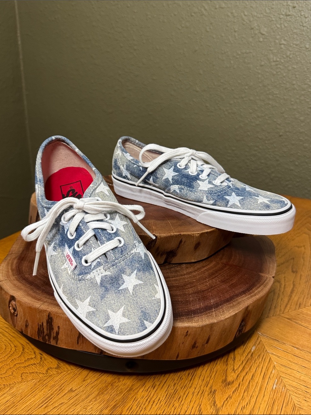 Like New Vans Denim Acid Wash Star Print Sneakers